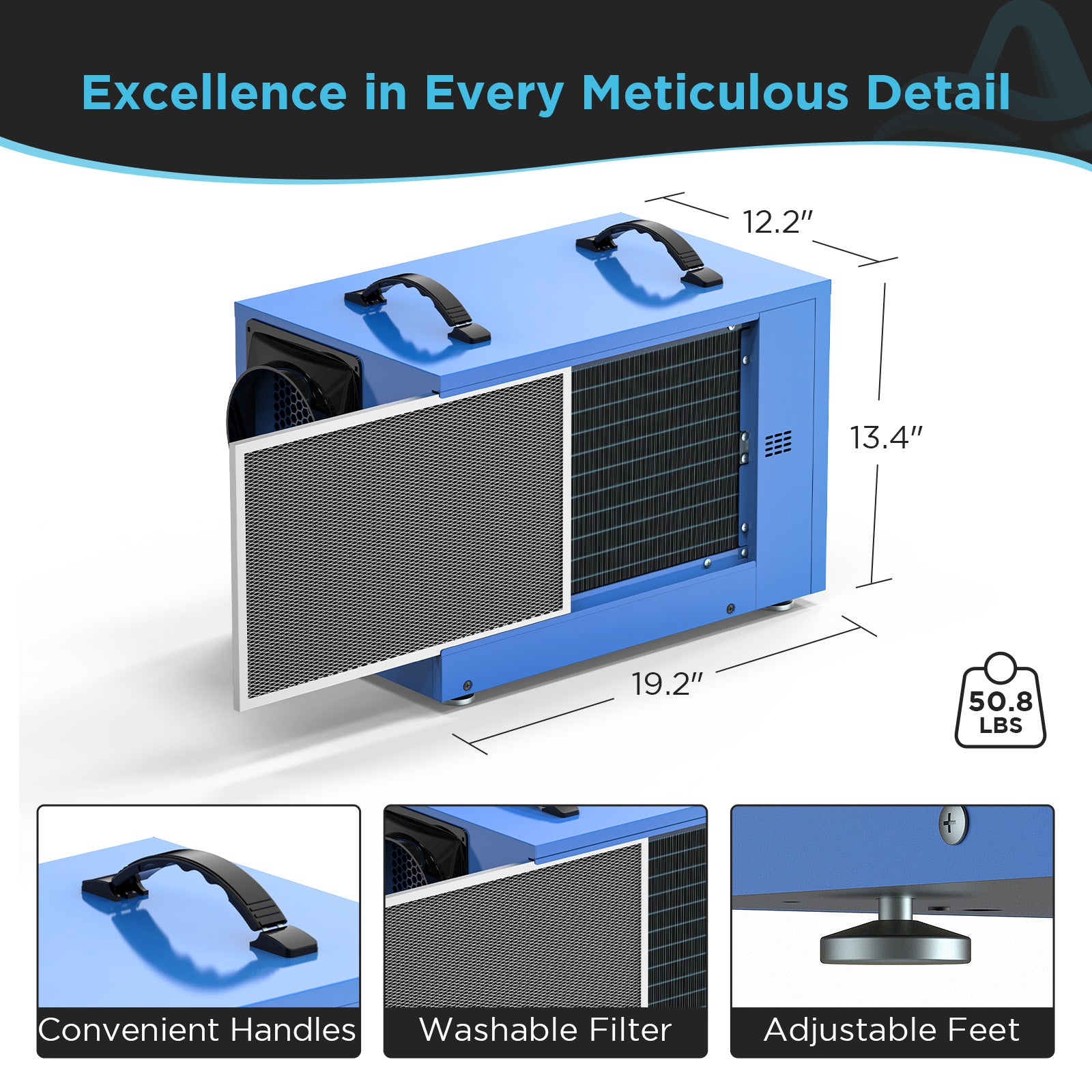 125 Pint Commercial Dehumidifier for Crawlspaces & Basements with Drain Hose | Airecoler GT-X5