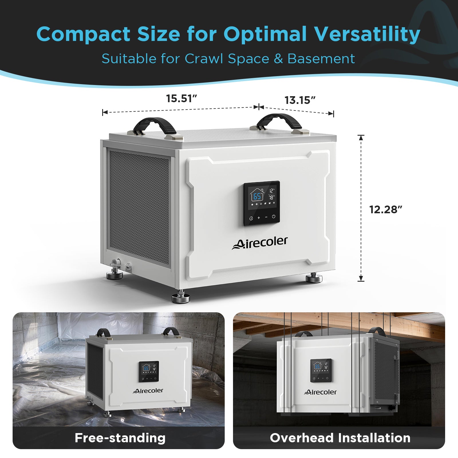 70 Pint Commercial Dehumidifier with Pump and Drain Hose for Crawlspaces & Basements | Airecoler Stellar SP10