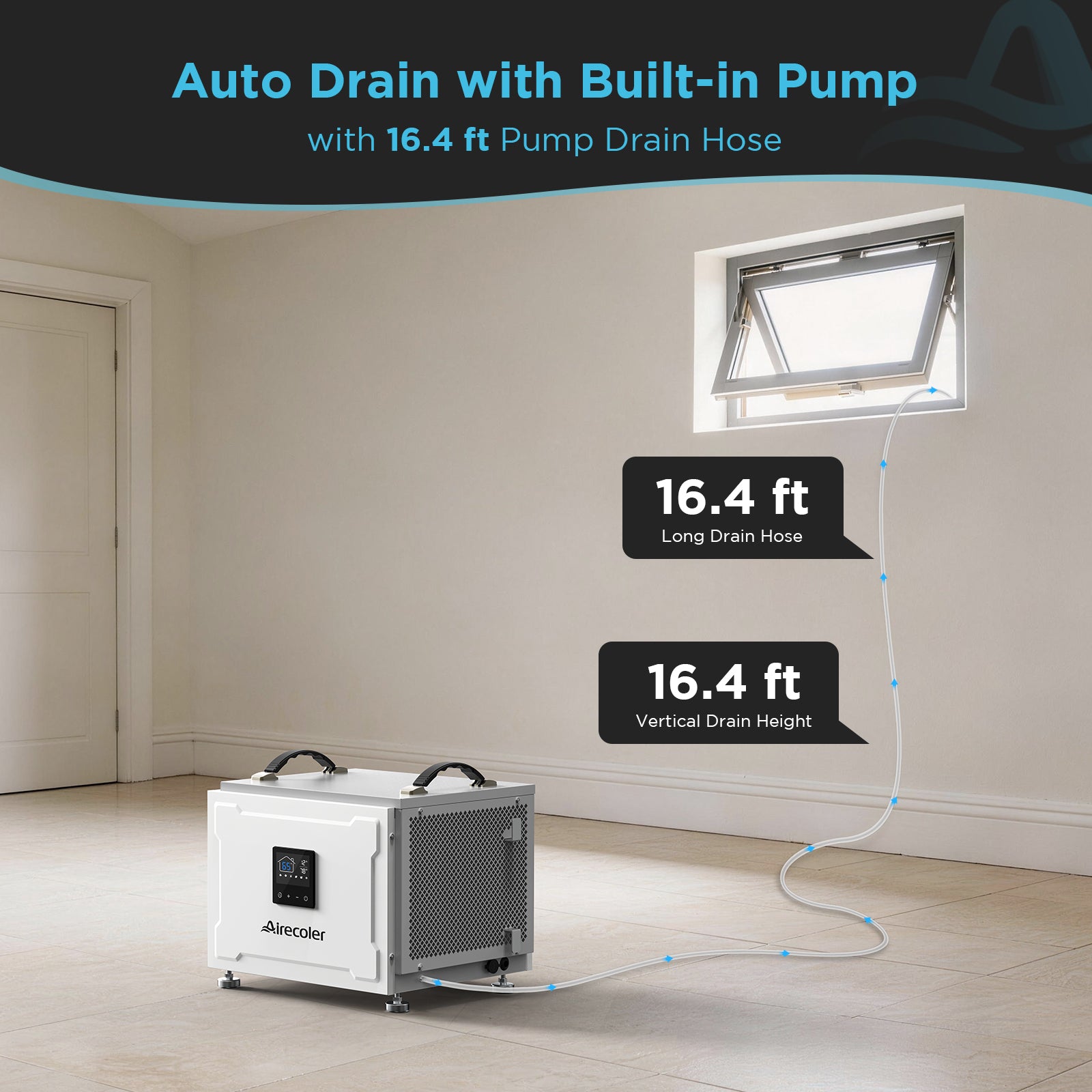 70 Pint Commercial Dehumidifier with Pump and Drain Hose for Crawlspaces & Basements | Airecoler Stellar SP10