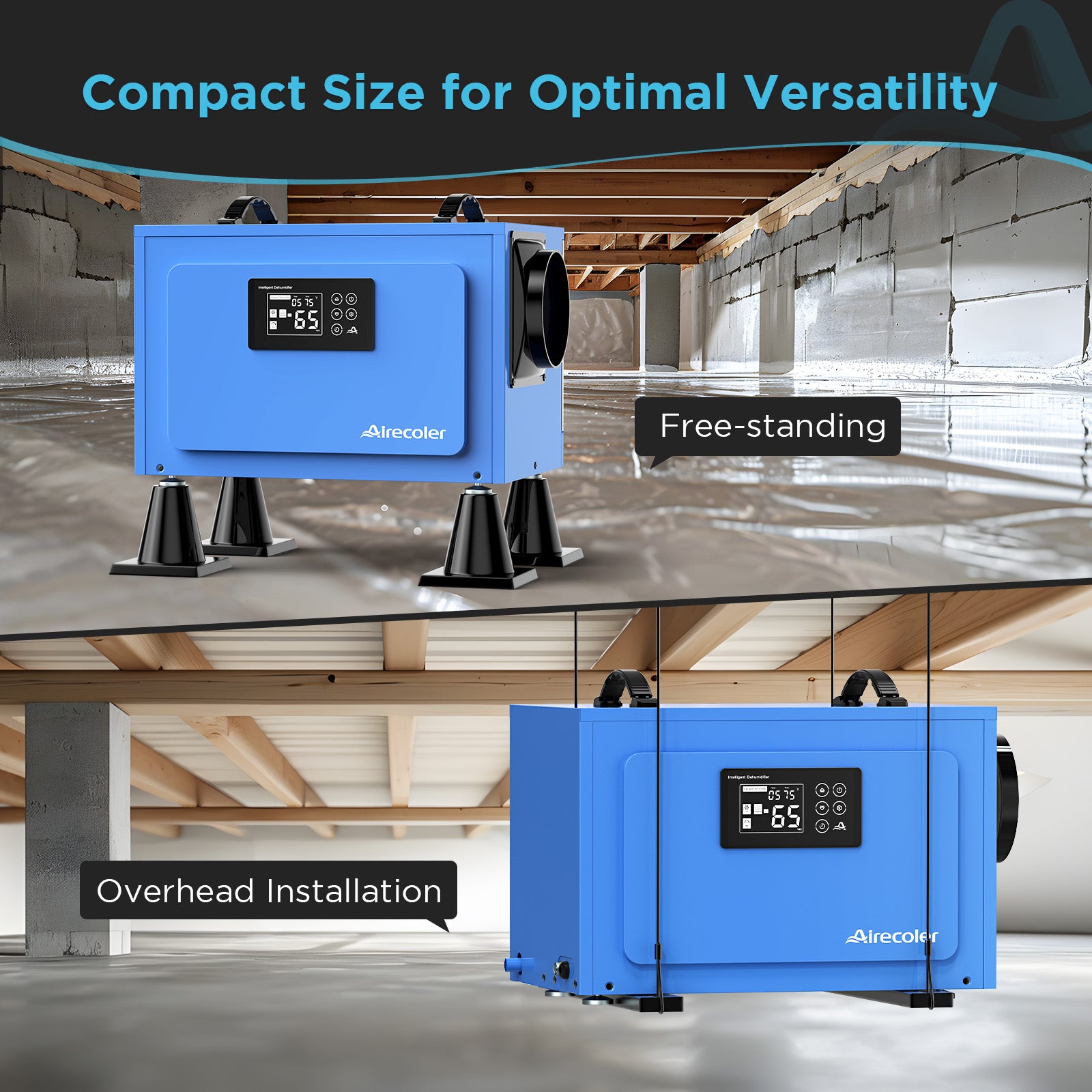 125 Pint Commercial Dehumidifier for Crawlspaces & Basements with Drain Hose | Airecoler GT-X5
