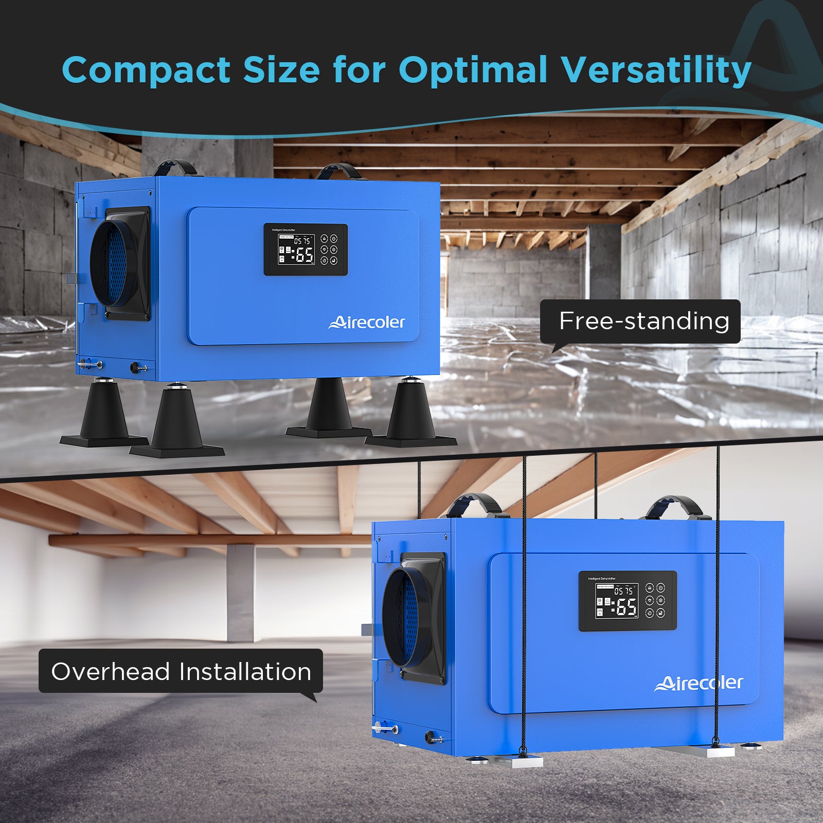 170 Pint Commercial Dehumidifier with Pump and Drain Hose for Crawlspaces & Basements | Airecoler GT-XP9
