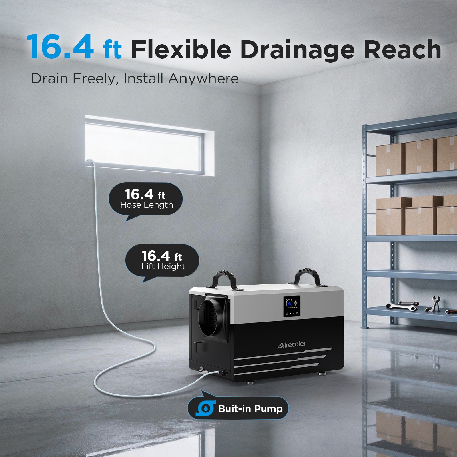 155 Pint Commercial Dehumidifier with Pump for Basement | Airecoler Sailing P155A