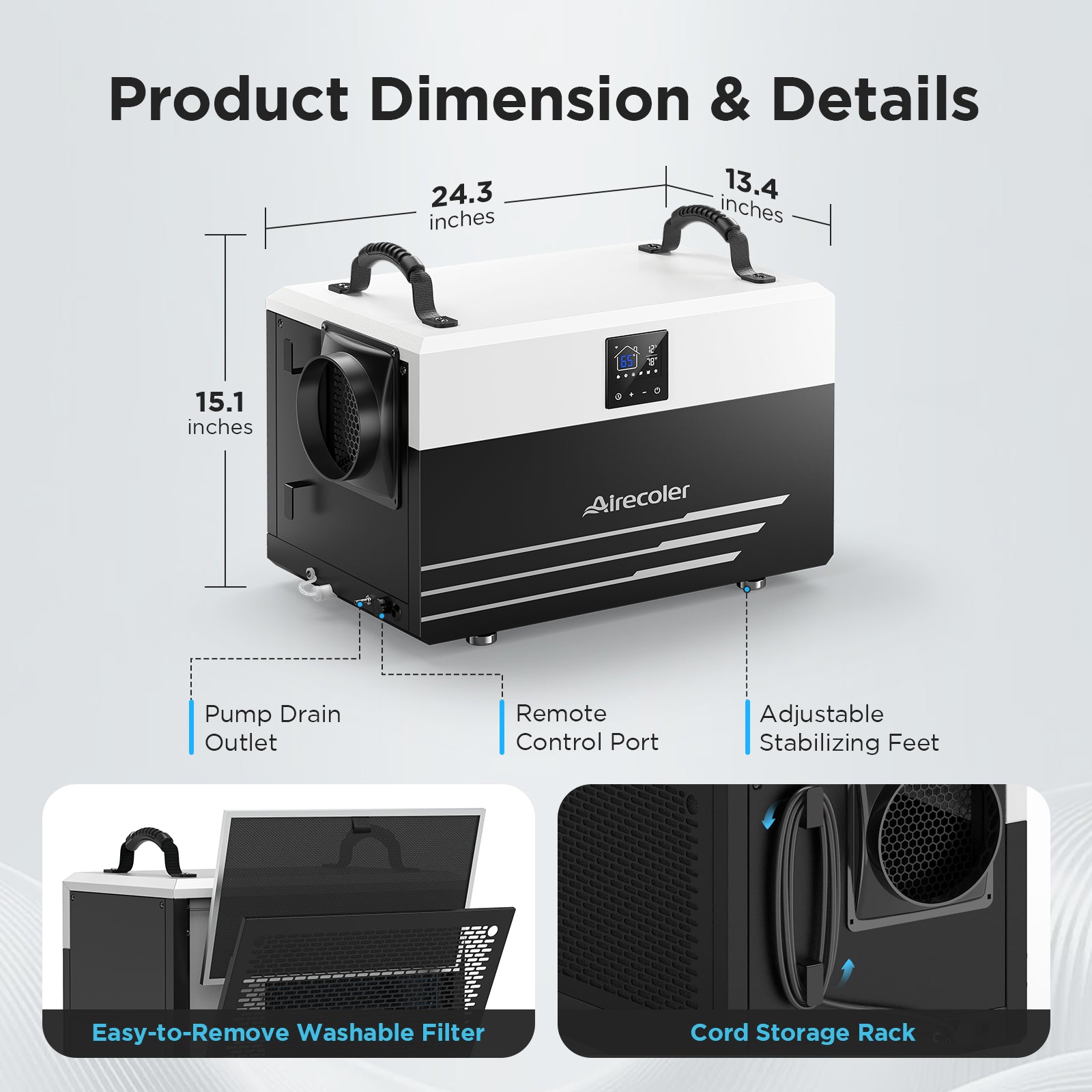 155 Pint Commercial Dehumidifier with Pump for Basement | Airecoler Sailing P155A