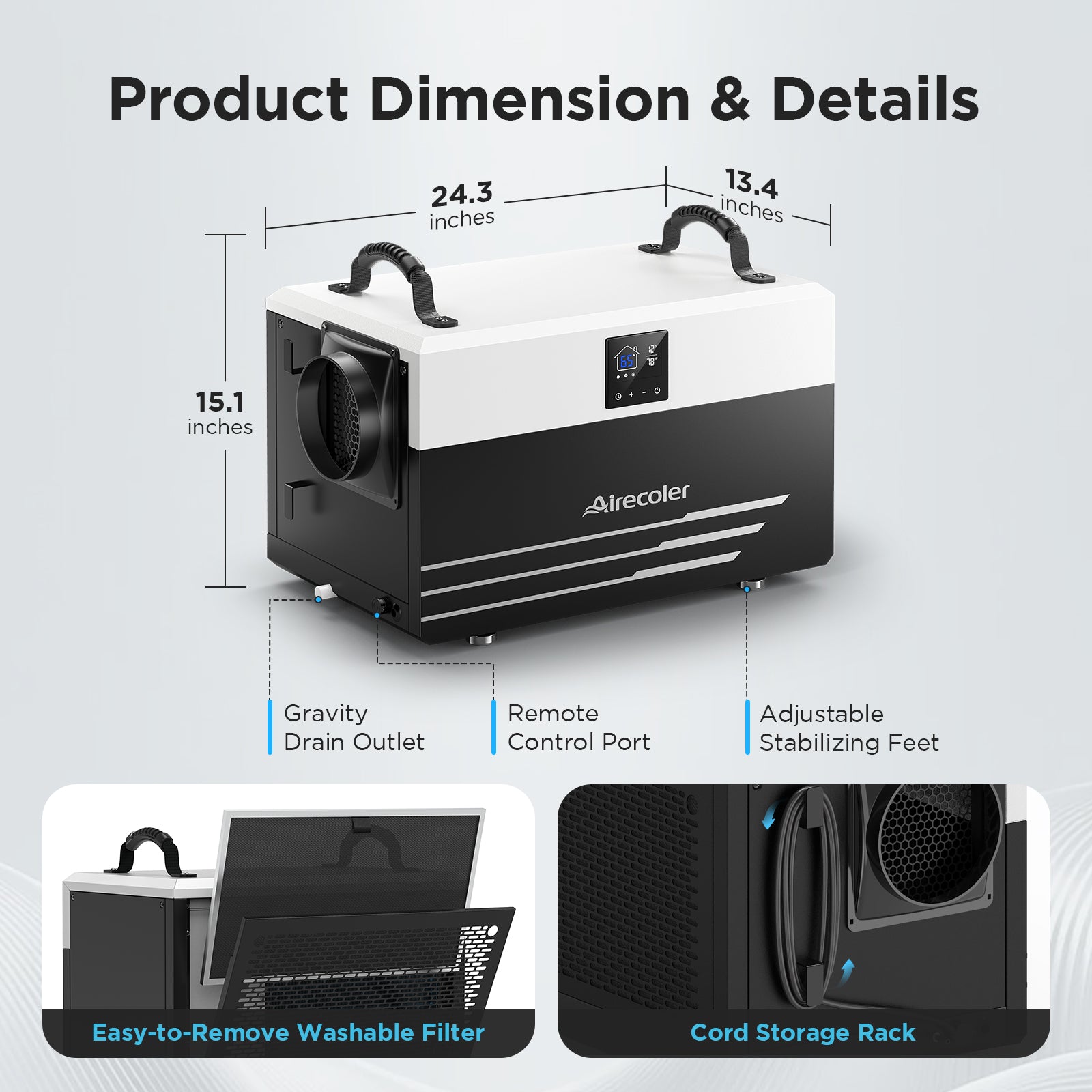 155 Pint Commercial Dehumidifier for Basement & Crawl Space | Airecoler Sailing S155A
